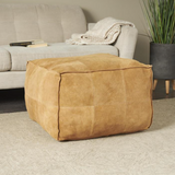 Brown Leather Patchwork Pouf
