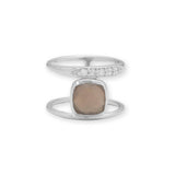 Grey Moonstone and CZ Ring