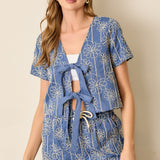 Blue Floral Tie Top