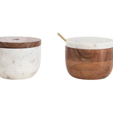 Marble and Acacia Wood Bowl Set