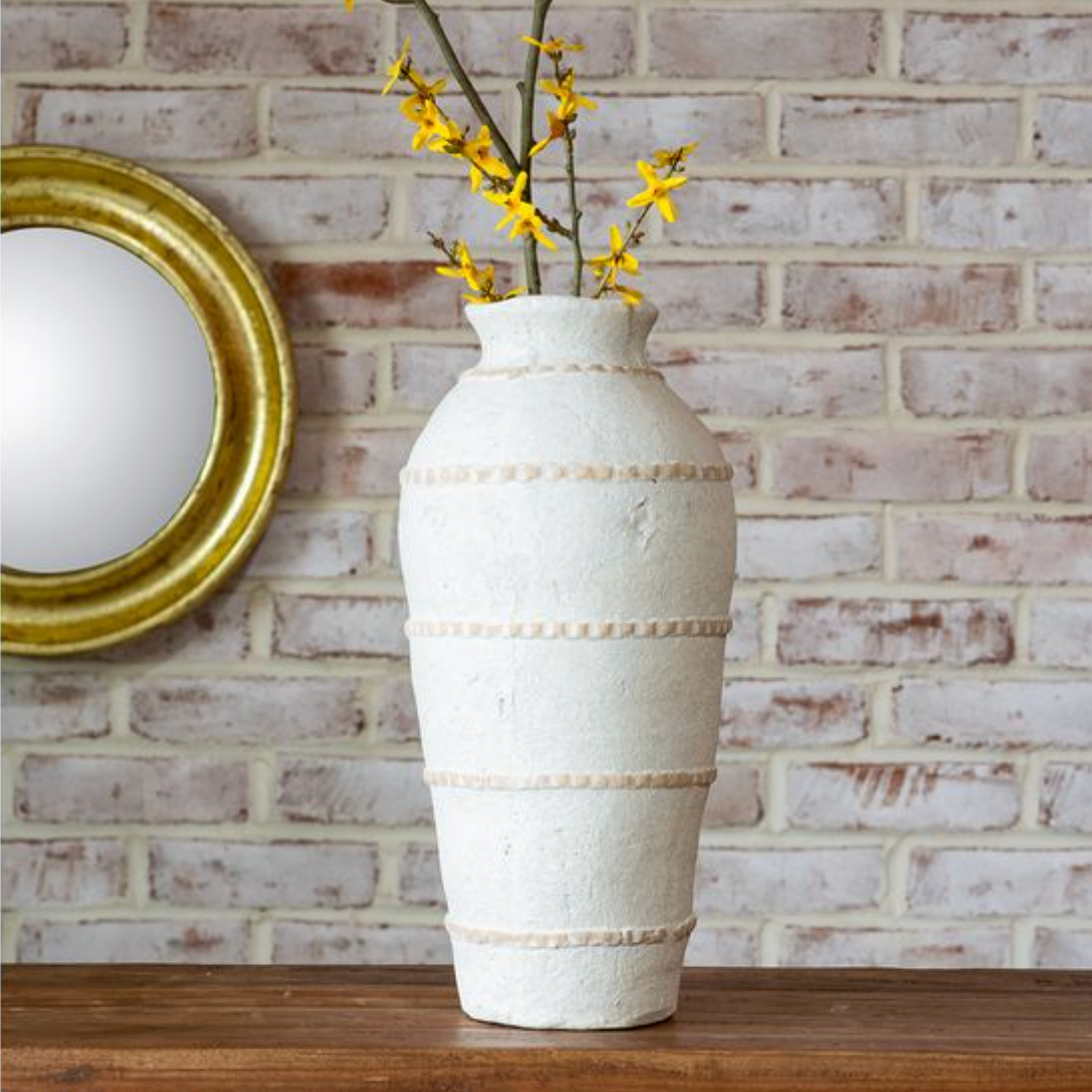White Terracotta Line Vase