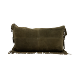 Suede Fringed Lumbar Pillow