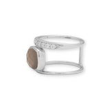 Grey Moonstone and CZ Ring